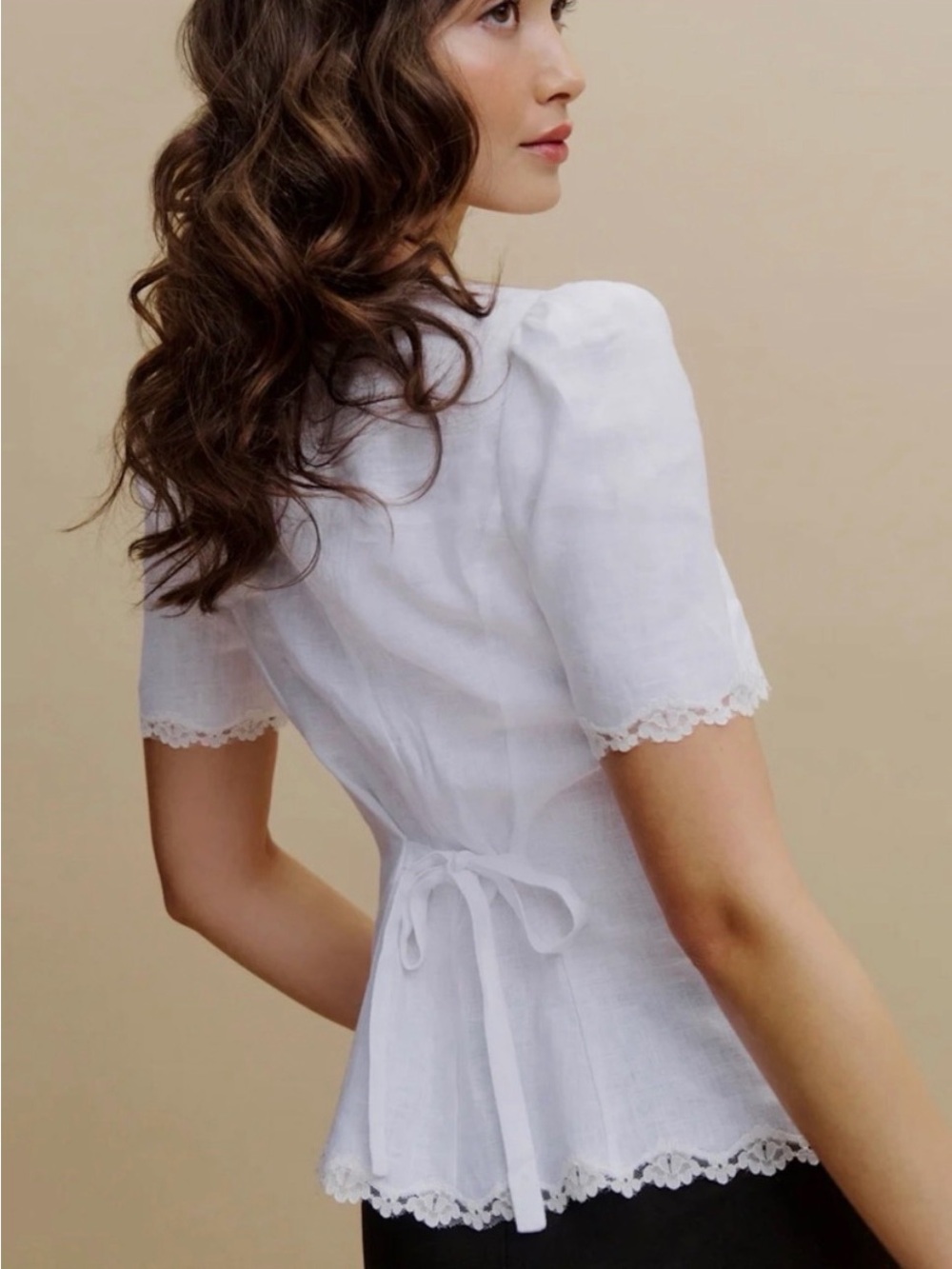 Reformation Anabella Linen Lace-Trim Blouse โ White - Picture 2 of 7